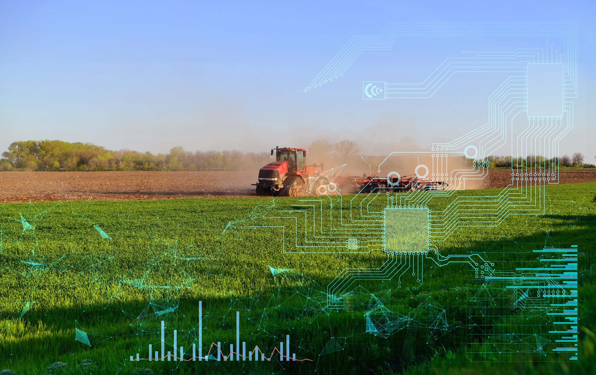 the concept of processing the cultivation of an agricultural field with automated machinery with a tractor based on artificial intelligence. collection and transmission of data to optimize energy costs and increase yields